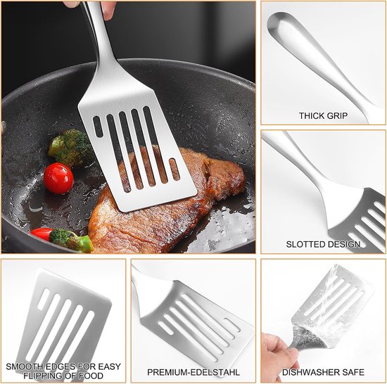 Spatelset met sleufspatel - Professionele roestvrijstalen spatelset voor keukengrill en serveren met duurzame kwaliteit — afbeelding 2