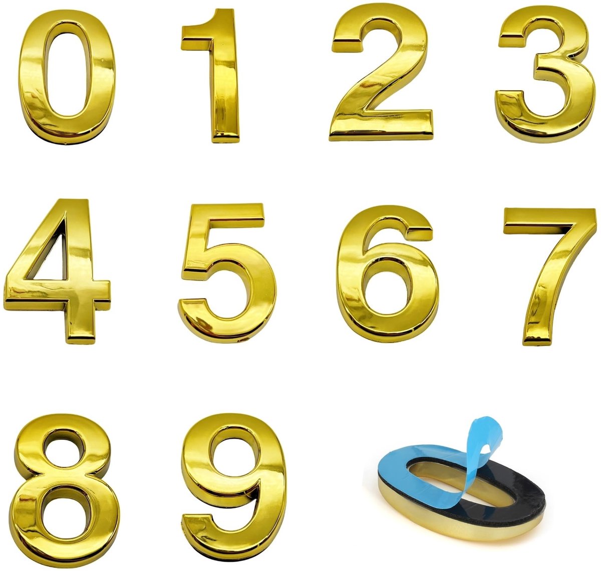 Omgoods - 3D gouden huisnummers - Zelfklevende stickers voor deuren en brievenbussen (0-9)