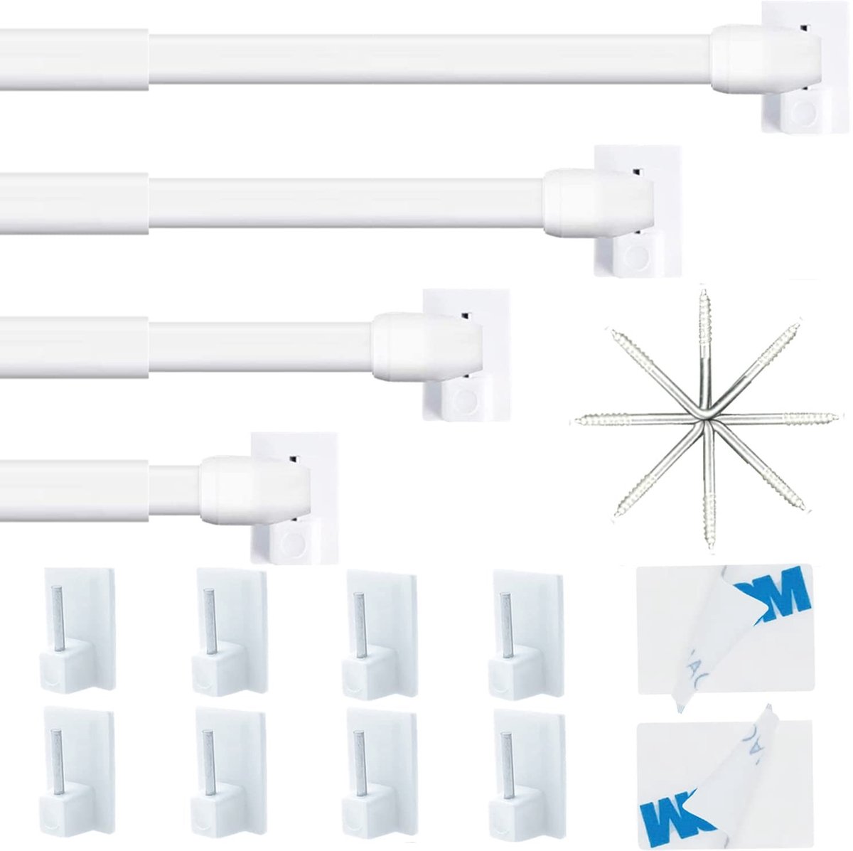 Omgoods - Bistro Gordijnstangen - 4 Stuks, Uitschuifbaar van 70-120cm