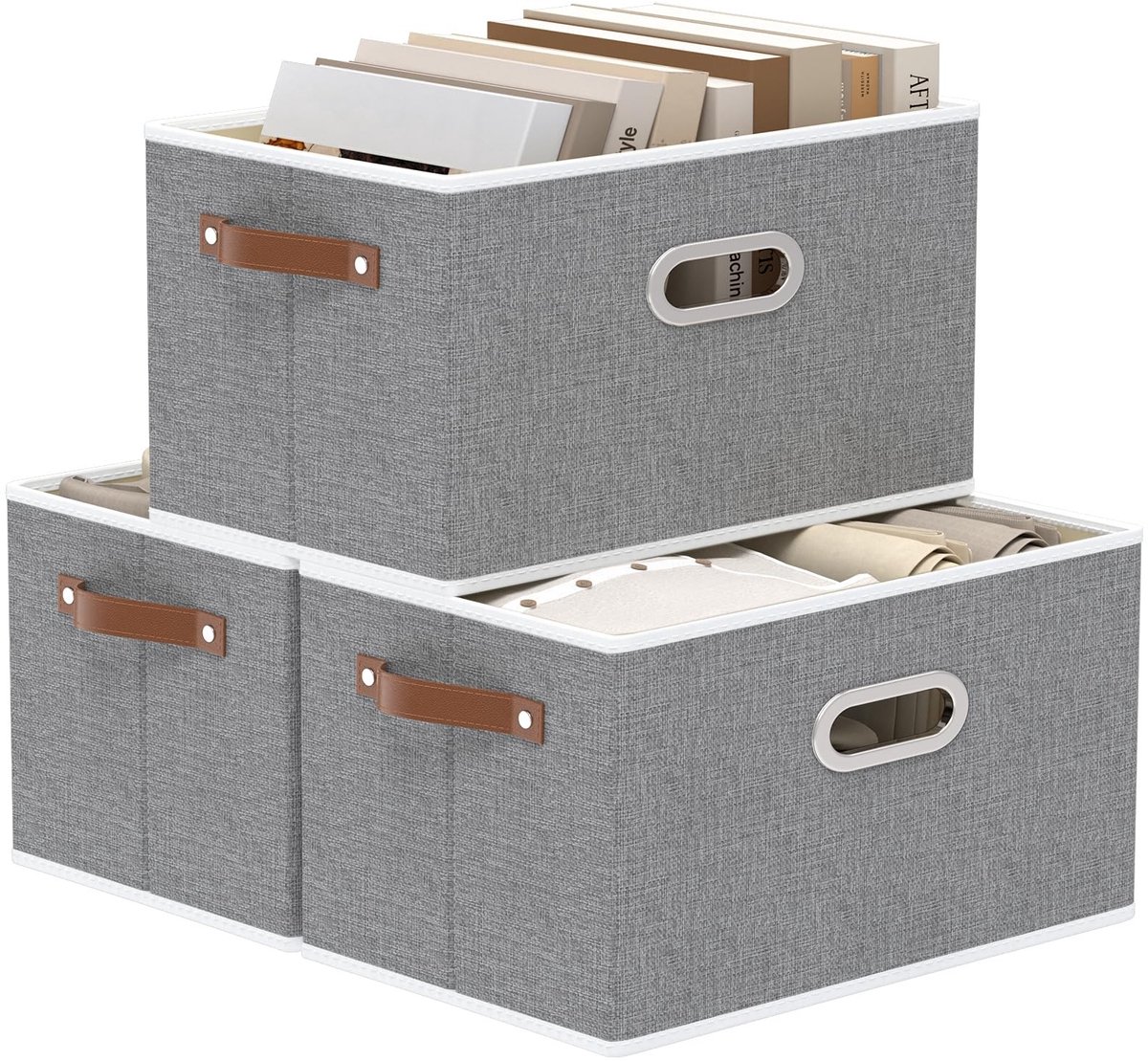 Omgoods - Set van 3 Opvouwbare Opbergdozen met Handgrepen