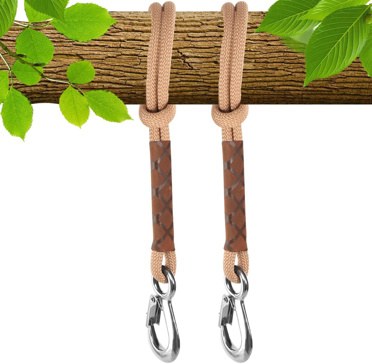 Omgoods - 2 Stuks Boombevestiging voor Schommels - 0.6m Verstelbare Touw met Carabiner