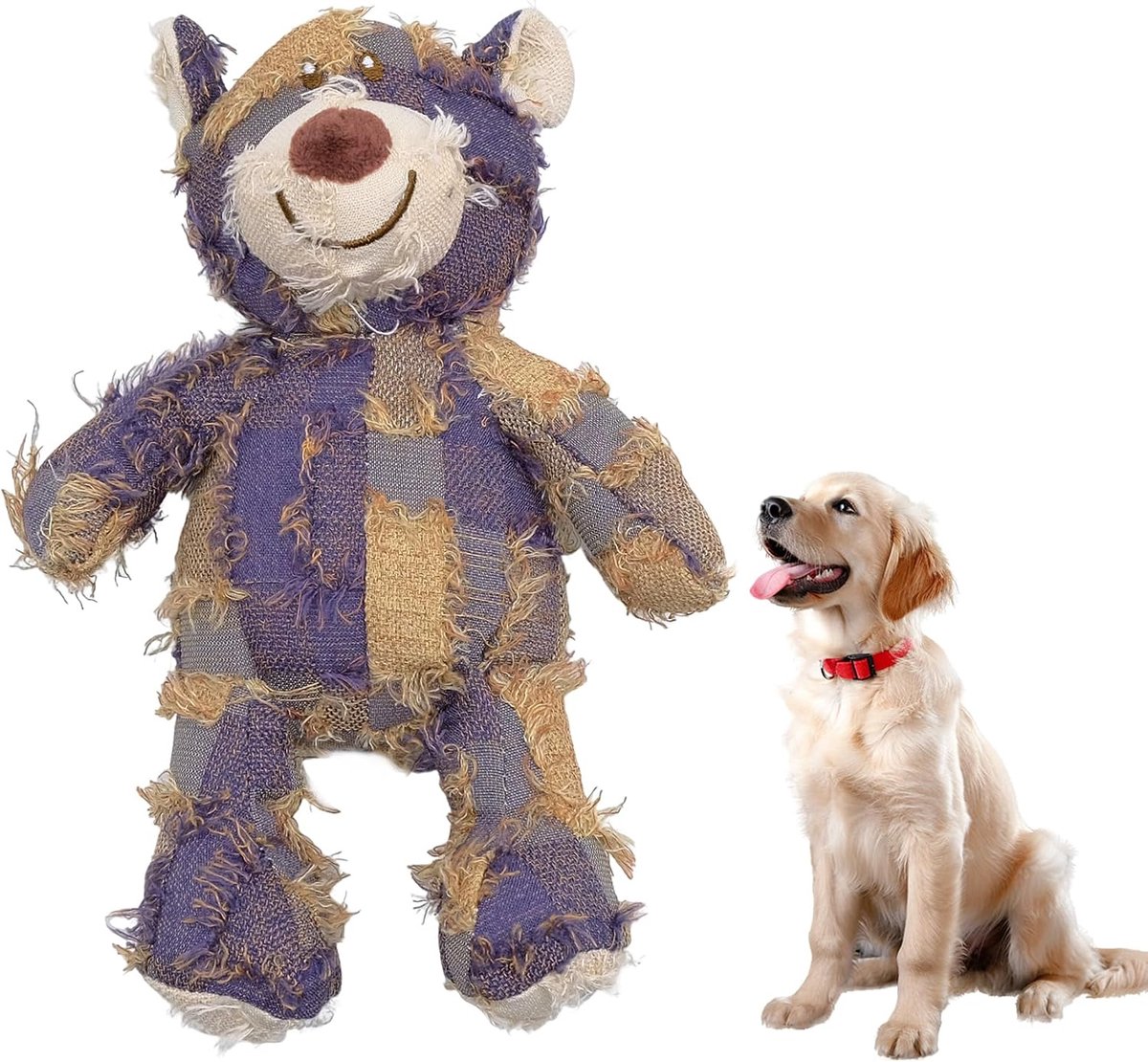 Teddybeer voor honden, pluche beer met klikgeluid Kong Teddy voor huisdieren, kauwbaar speelgoed voor kleine, middelgrote en grote honden (24 cm, paarse beer)