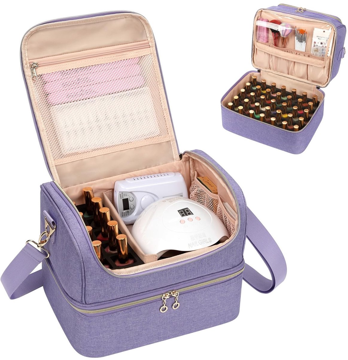 Omgoods - Dubbele Laag Nagellak Organizer voor 45 Flessen en Nagellamp