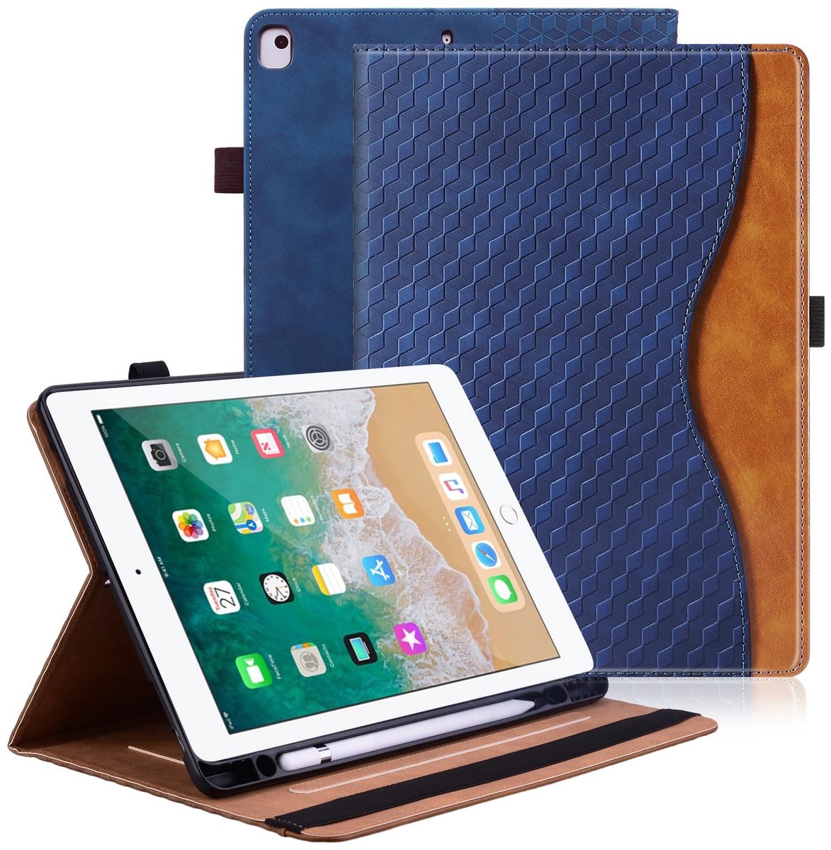 Omgoods - Hoes voor iPad 6e/5e Generatie 9.7 Inch met Pennenhouder - Donkerblauw
