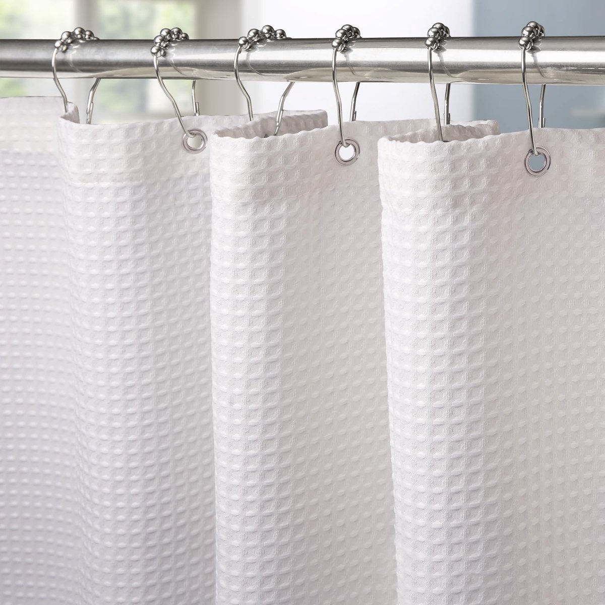 Omgoods - Waterdichte Waffle Douchegordijn met Ringen 275 x 182 cm
