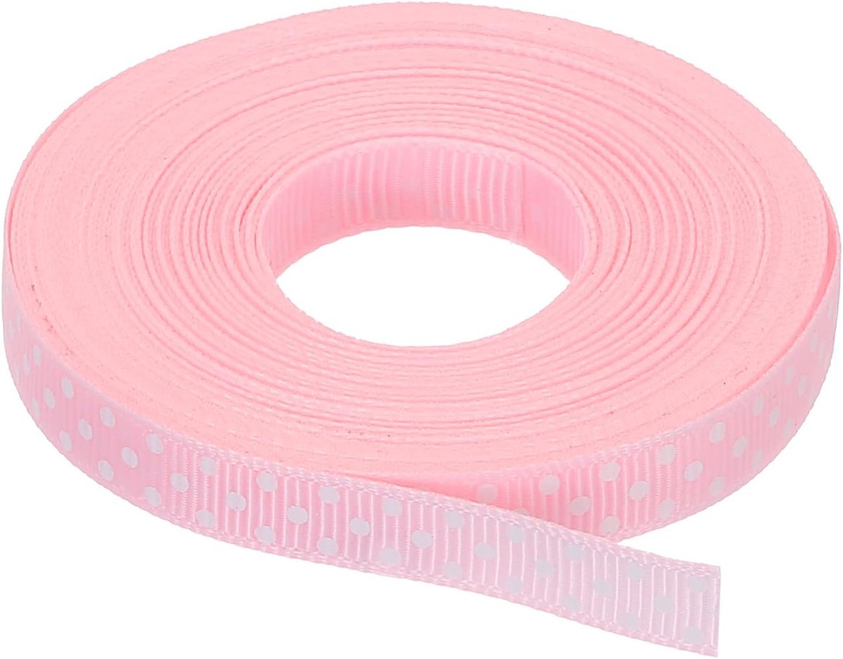 Linten, 25 m, 2,5 m, roze, met witte stippen, lint, decoratie voor handwerk, geschenk, verpakking, bruiloft, knutselen, handwerk