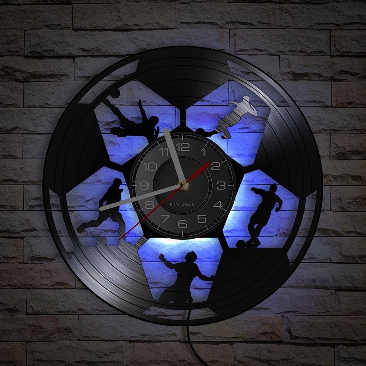 Omgoods - Vinyl Wandklok Voetbalontwerp met LED Nachtlampje - Uniek Cadeau