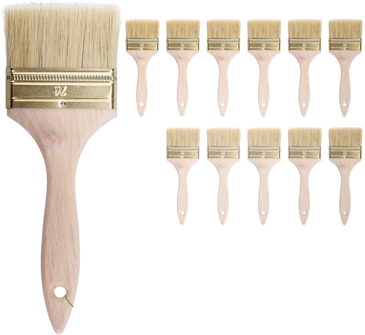 Omgoods - 12-delige Platten Penseelset met Beuken Hout Handvat