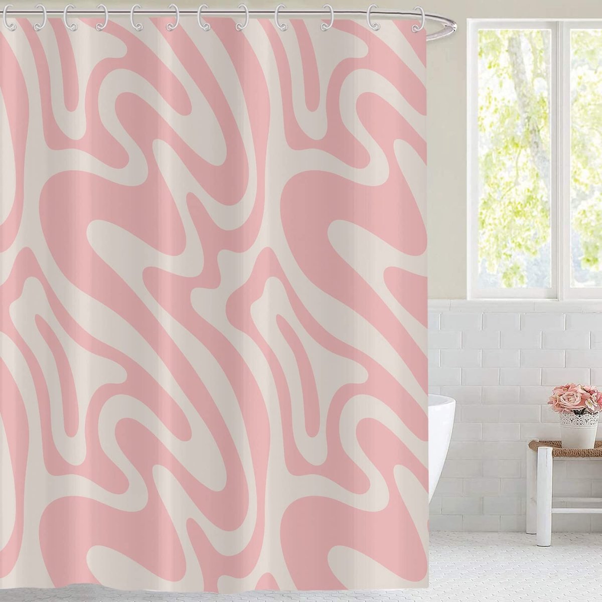 Omgoods - Retro Douchegordijn met Abstracte Golfpatronen 90x180cm