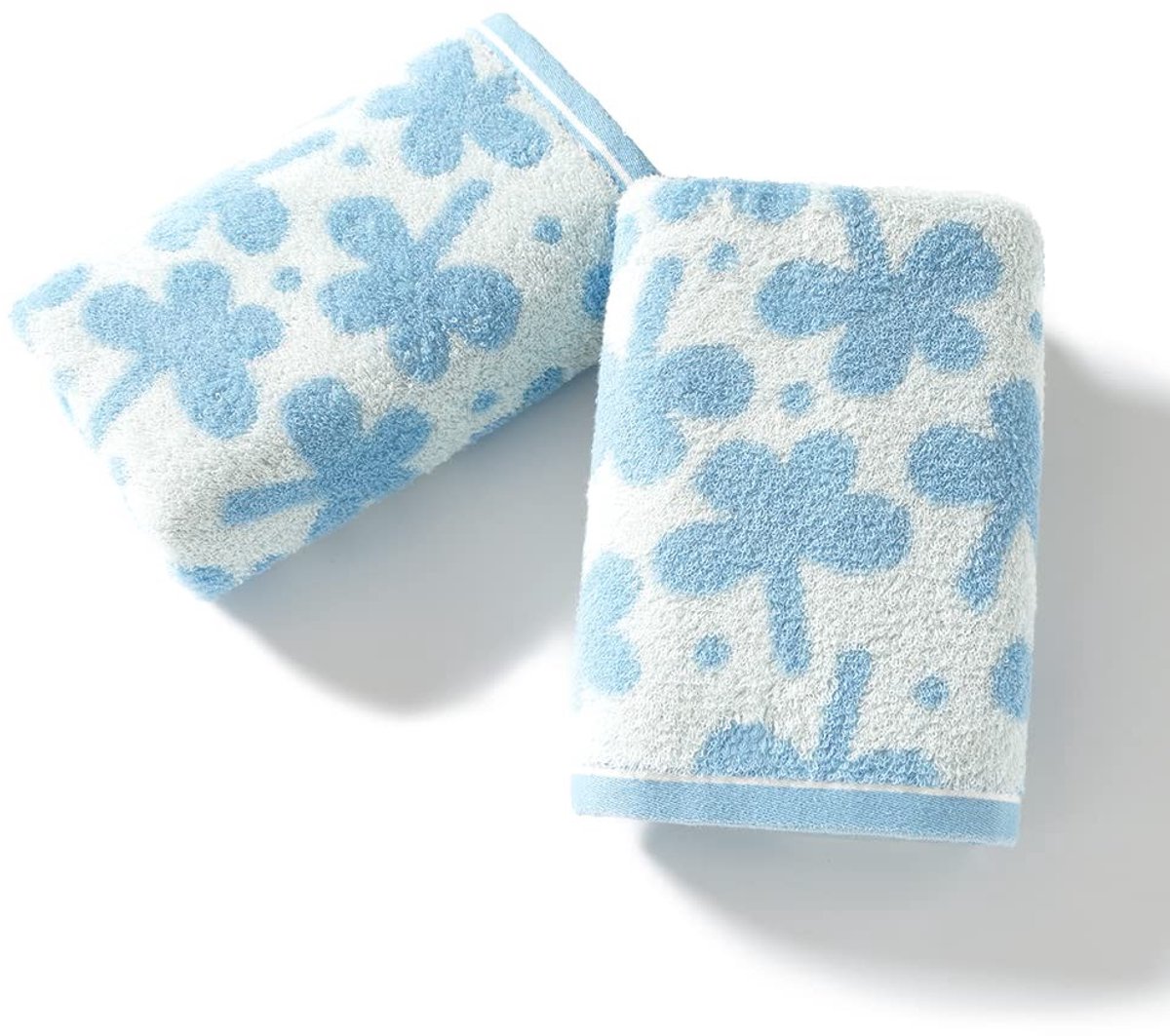 Omgoods - Set van 2 Zachte Blauw Handdoeken met Klaverpatroon 13 x 29 Inch