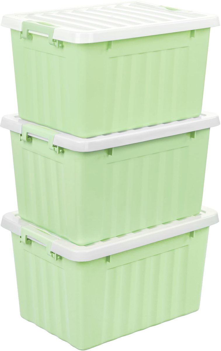 Omgoods - Set van 3 Stapelbare Opbergdozen met Deksel (15L)