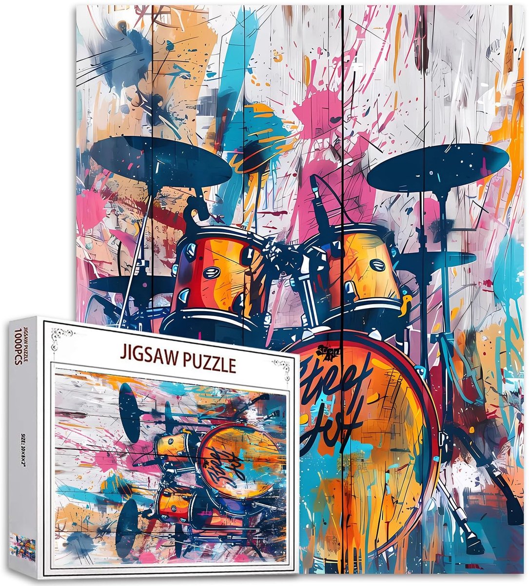 Omgoods - Drums Graffiti Puzzel voor Volwassenen - 1000 Stukken Kleurvolle Uitdaging