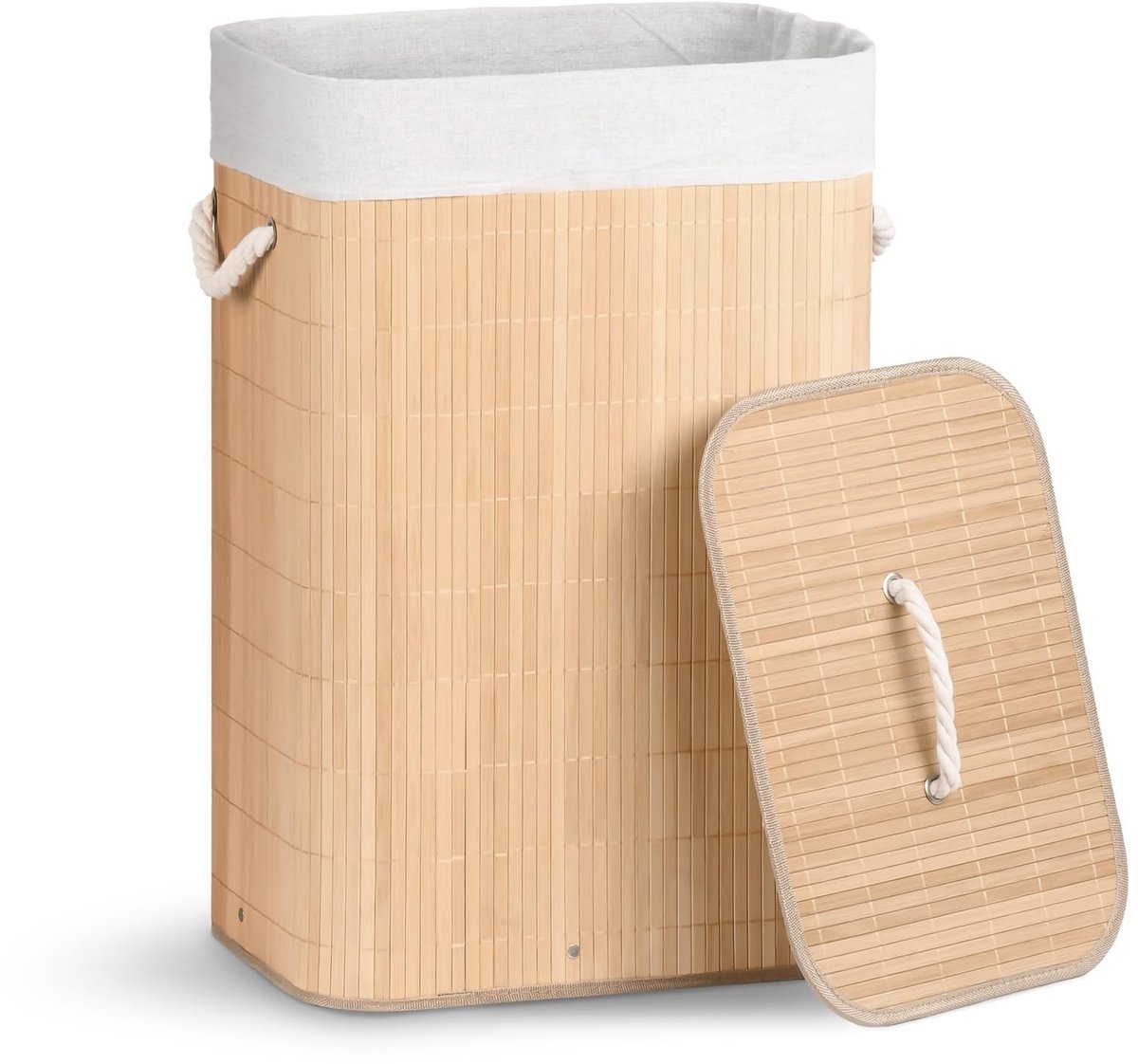 Omgoods - Bamboe Wasmand met Deksel - 72L Rectangulaire Wasmand