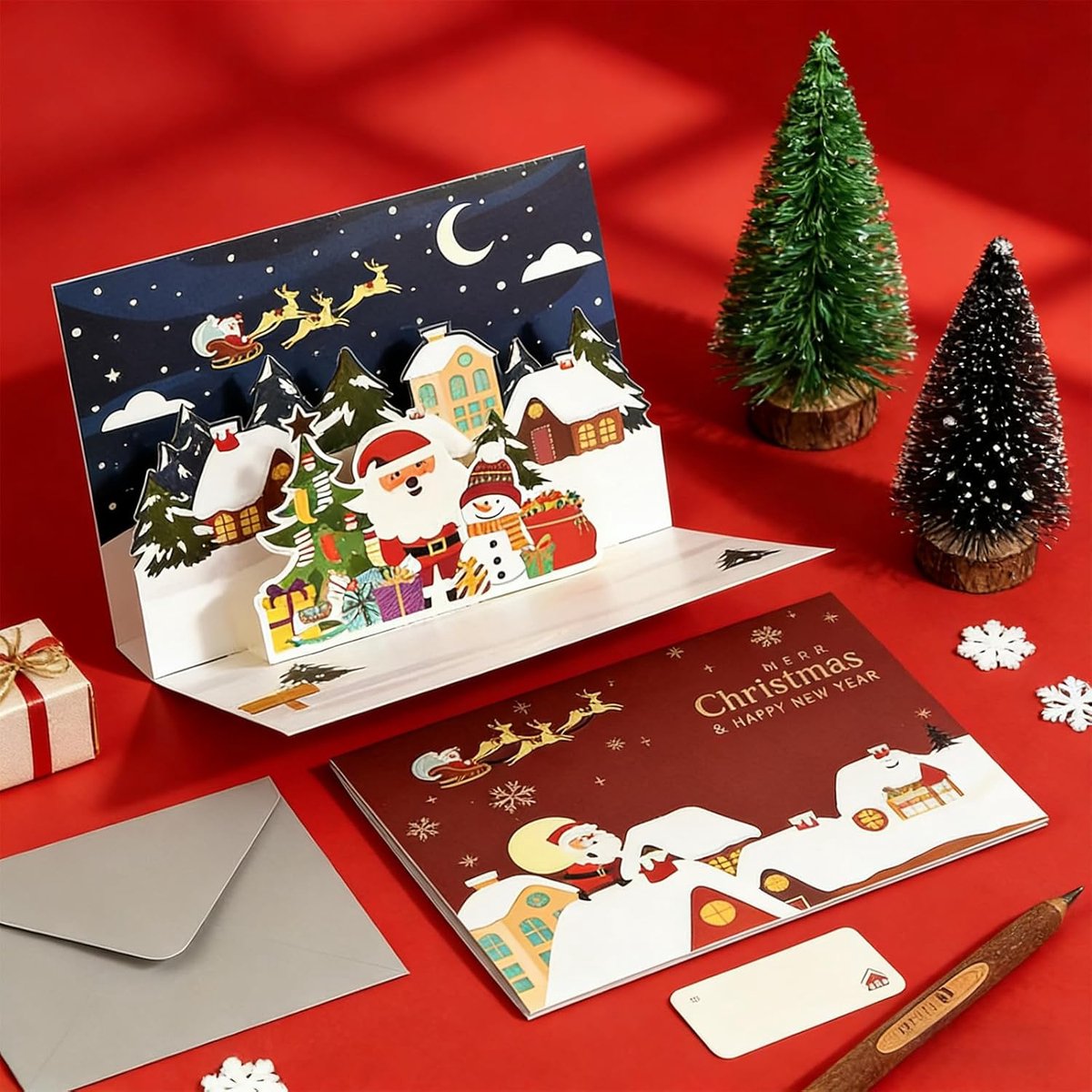 1 stuk Kerst 3D-wenskaart met envelop Chrismas cadeaukaart Kerstmis 3D-wenskaarten, Voor kerstgroeten aan vrienden, familie, kameraden, klanten, partners 3D kerstkaart
