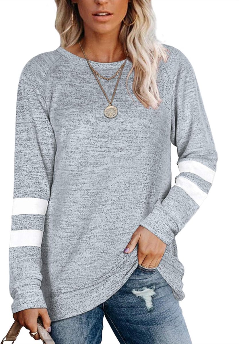 Dames Lange Mouwen Ronde Hals Vrijetijds T-shirts Blouses Sweatshirts Tuniek Tops met Zak