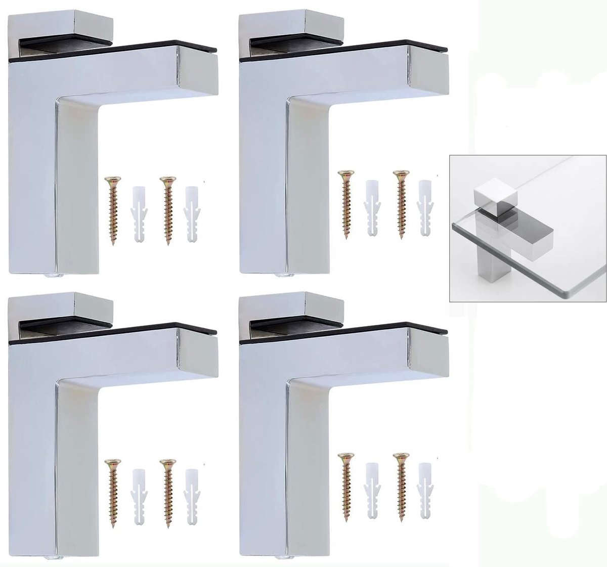 Omgoods - 4 Stuks Verstelbare Houten Klemmen voor Glazen Planken
