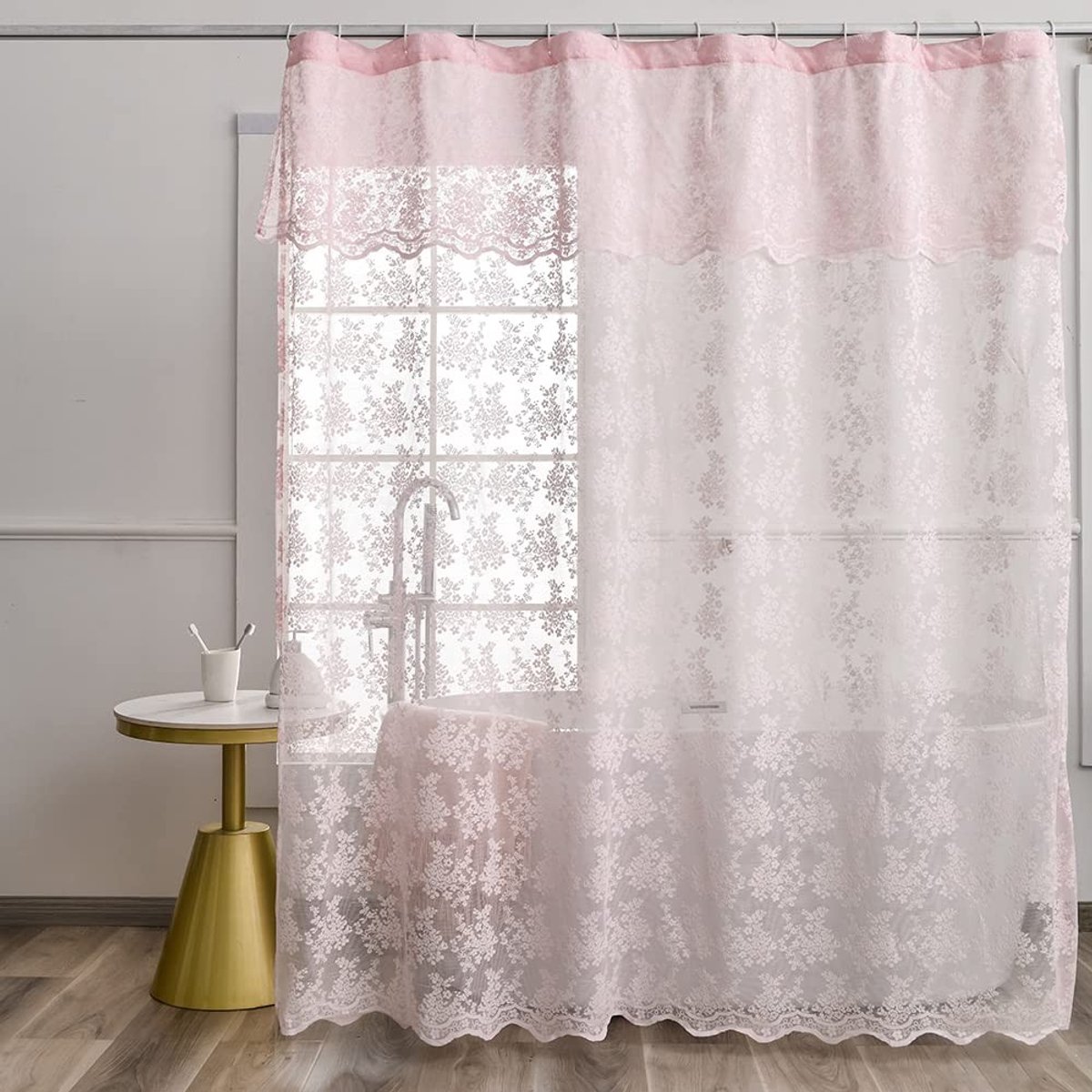 Omgoods - Roze Vintage Douchegordijn met Valance 182x183cm