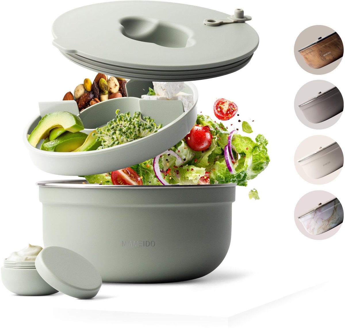 Omgoods - Roestvrijstalen Saladebox met Dressing Tray en Silicoenen Seal 1.5L