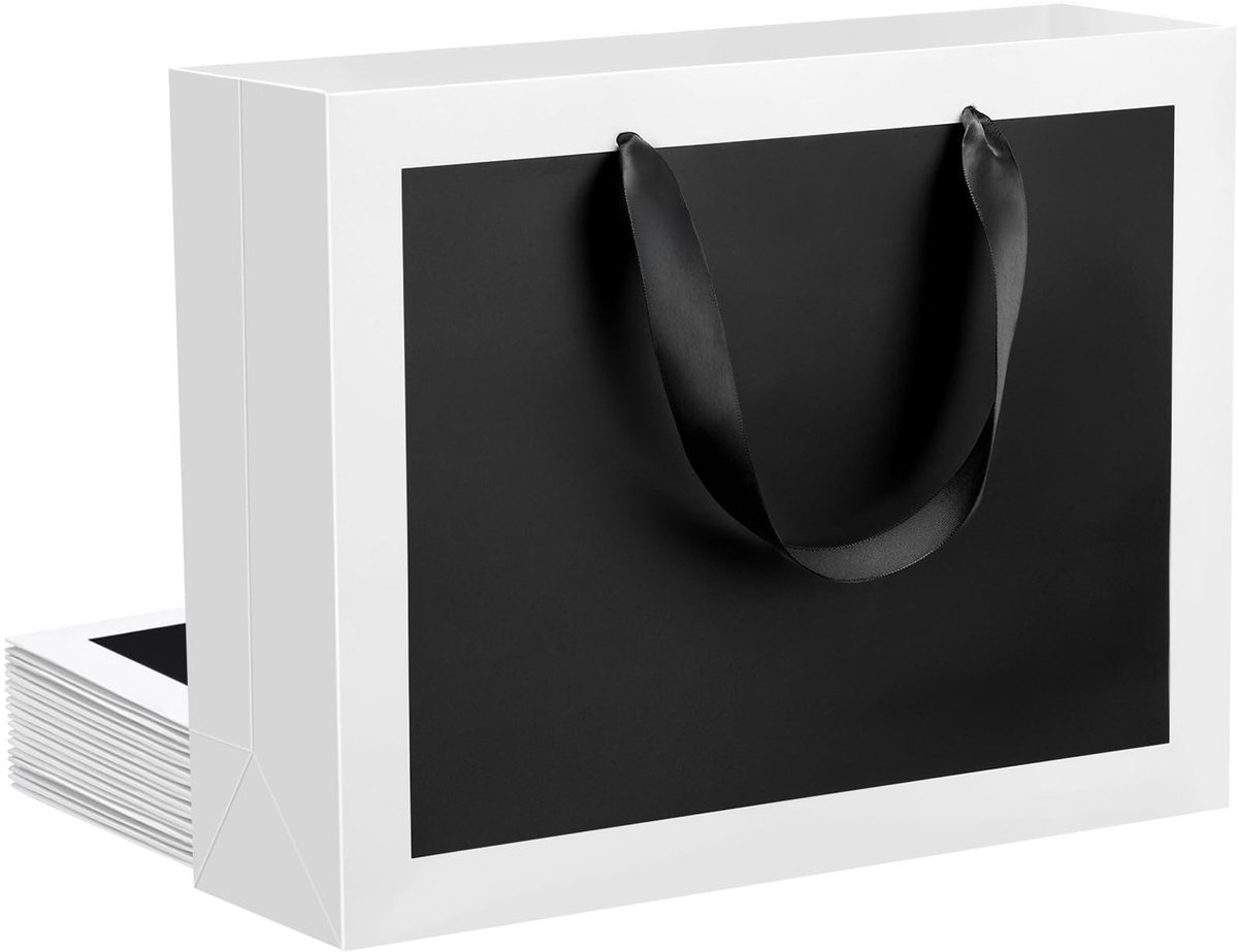 Omgoods - Zwarte en Witte Papieren Tassen - 10 Stuks Medium Cadeautassen voor Diverse Gelegenheden