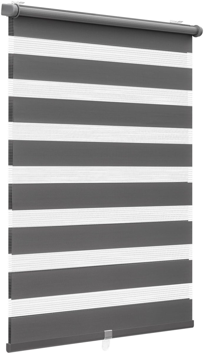 Omgoods - Dubbele Rolgordijn zonder Boren - 105 x 150 cm - Donkergrijs