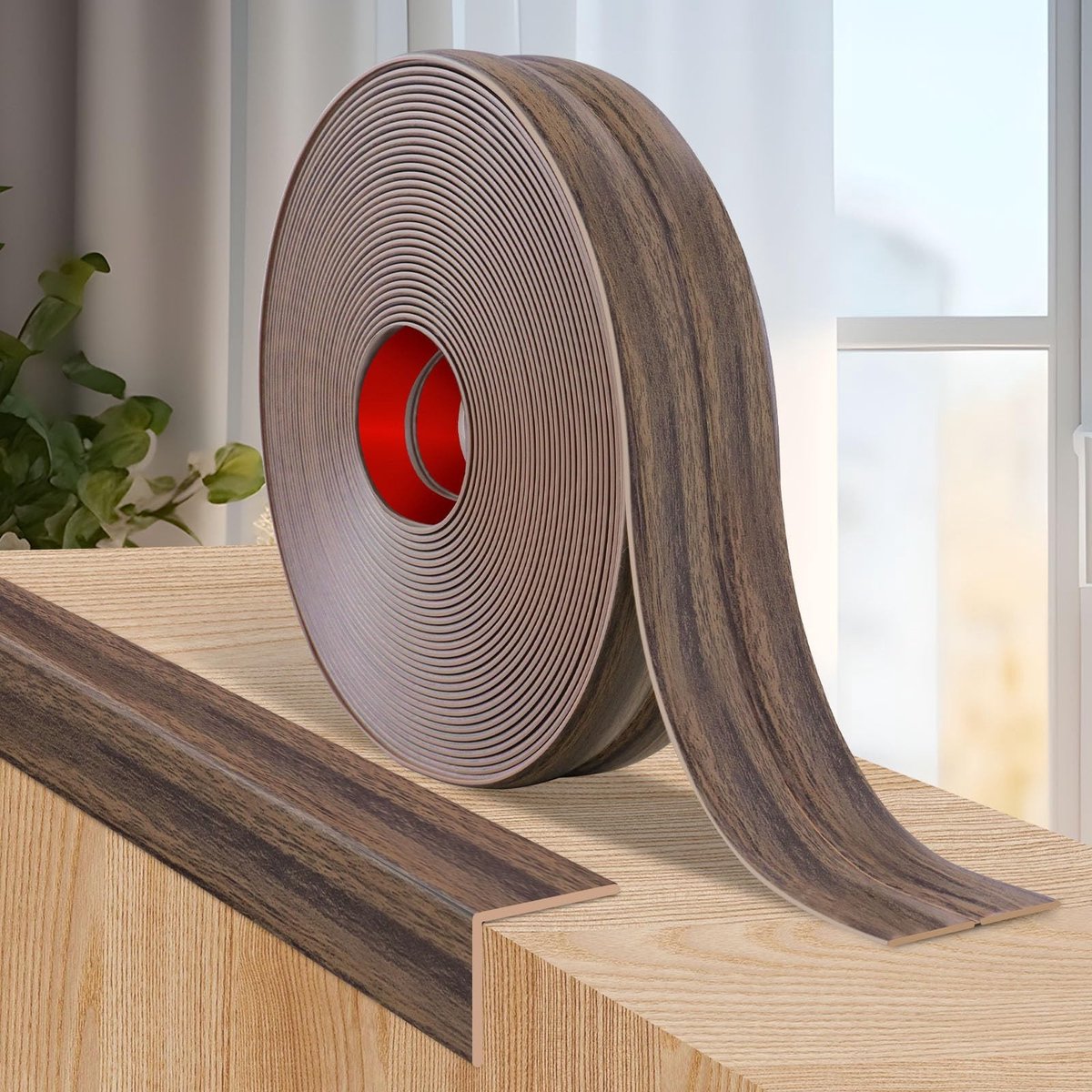 Omgoods - Decoratieve Sierlijsten - Zelfklevende Wandbescherming 6 cm x 3 m, Houtnerf Nevelbruin