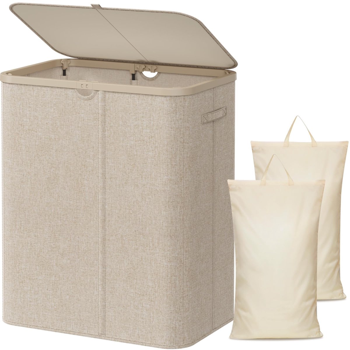 Omgoods - Wasmand met 2 Compartimenten en Deksel - Vouwbare Wasmand 165L