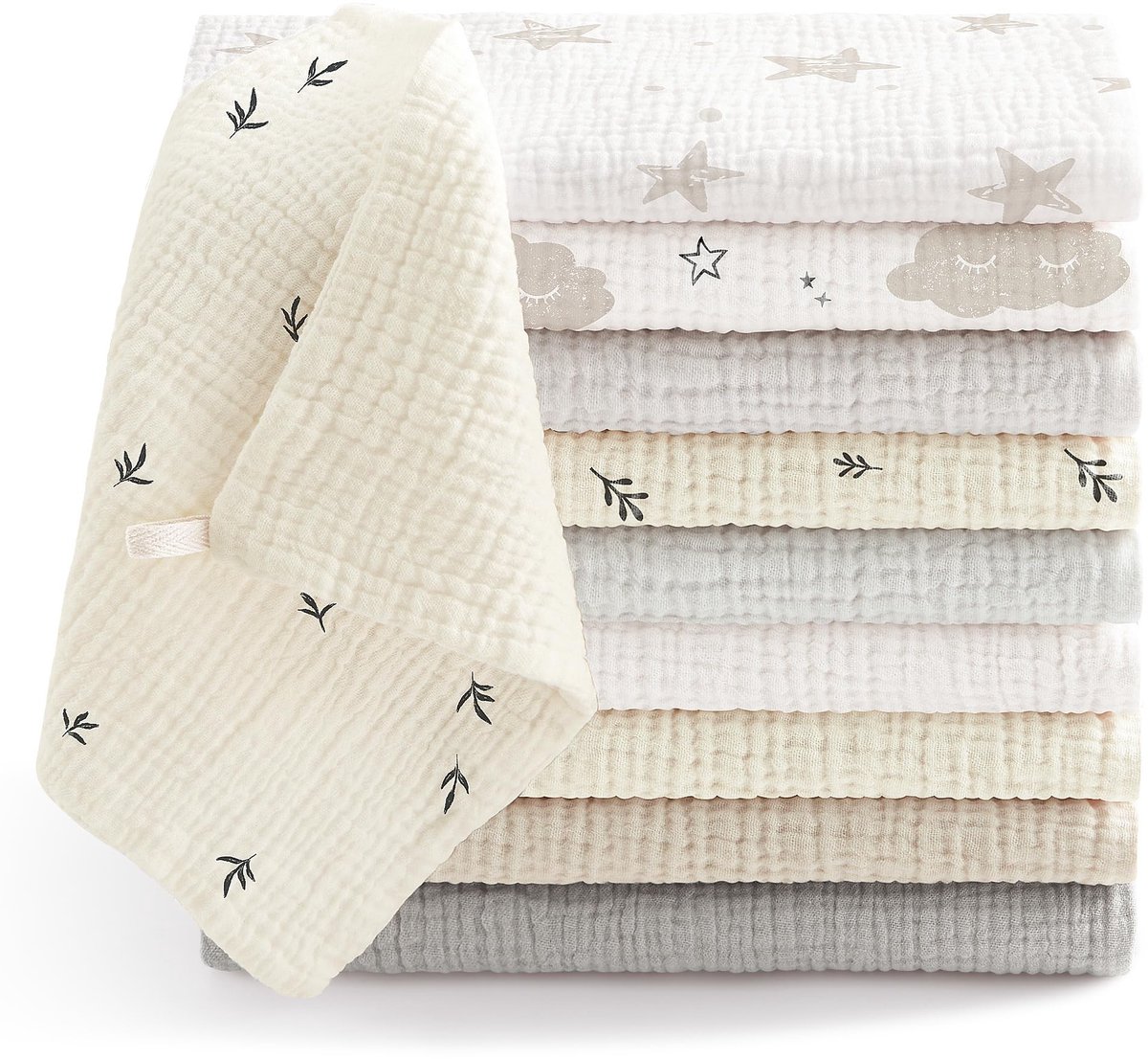 Omgoods - Set van 10 Baby Muslin Washcloths 25x25 cm, 100% Katoen