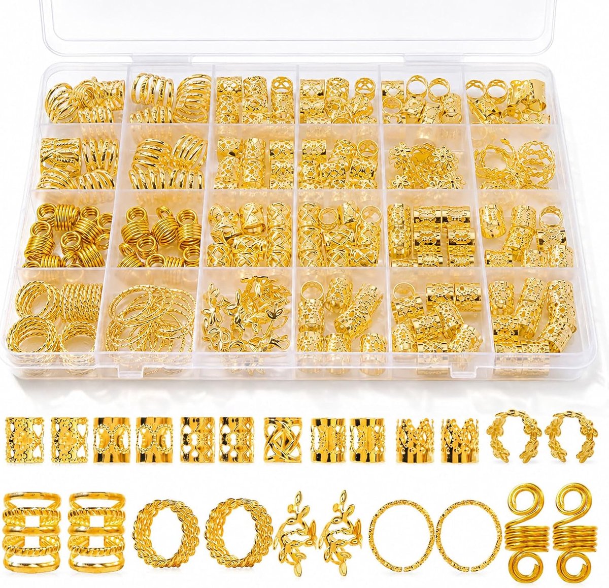 220 Stuks Gouden Haarsieraden Set, Dreadlocks Sieraden Haaringen, Haaraccessoires voor Vlechten en Braids, Festival Accessoires, Haarklemmen voor Dames, Goudsieraden voor Kapsels voor Vrouwen