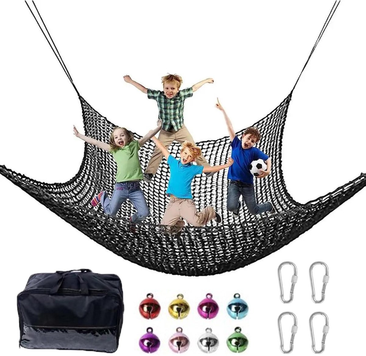Omgoods - Klimnet voor Speelplaats - 1 x 3 m Veiligheidsnet met 4 Haken en 8 Bubbels