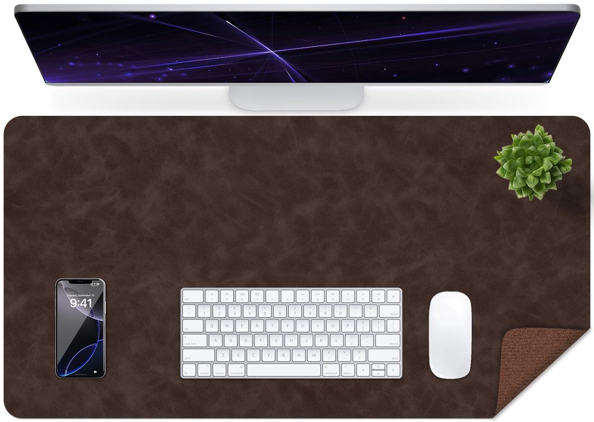 Omgoods - Leerlook Desk Pad - Beschermende Bureau Onderlegger (Koffie, 90 x 43 CM)