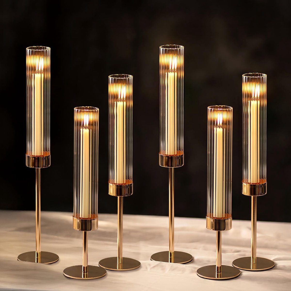 Omgoods - Elegante Glazen Kaarsenhouder Set van 6 - Cylindrisch voor Tafeldecoratie en Bruiloften