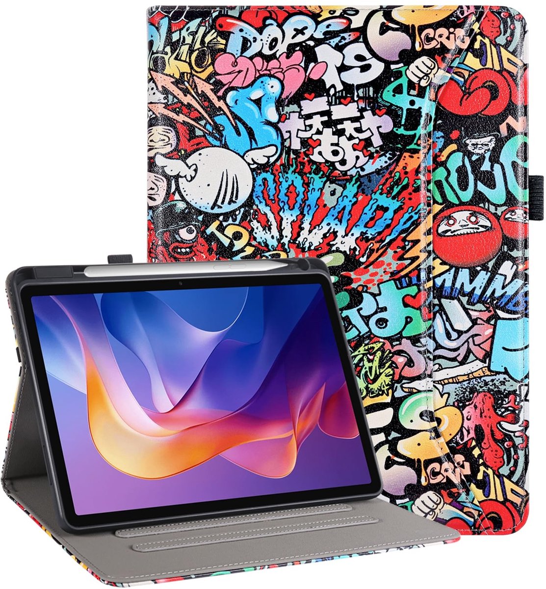 Omgoods - Case voor iPad Air 11 Inch (2024/2025) - Met Penhouder en Graffiti Ontwerp