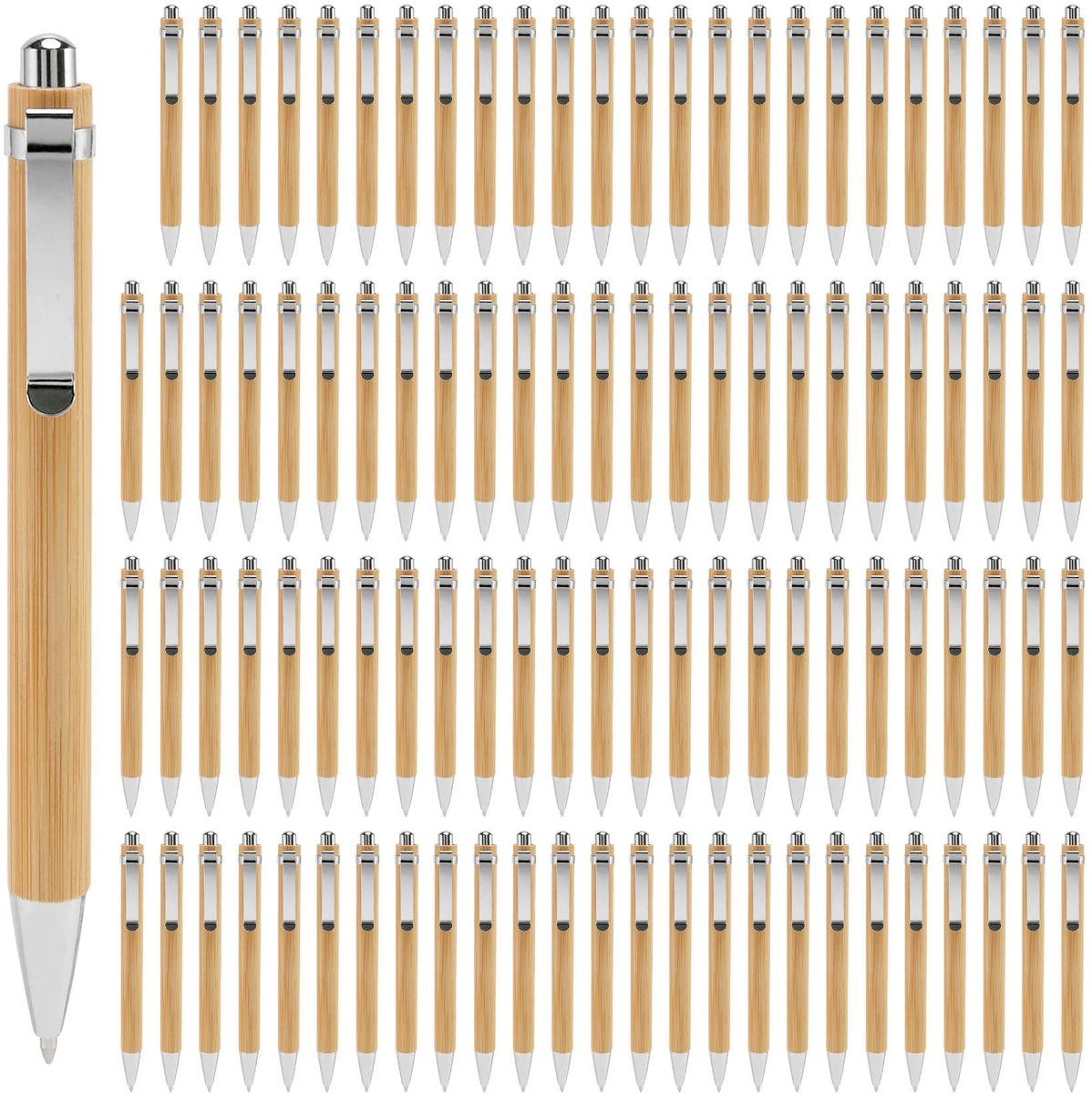 Omgoods - 100 Stuks Bamboe Balpen - Kantoor & School Benodigdheden met Blauwe Inkt