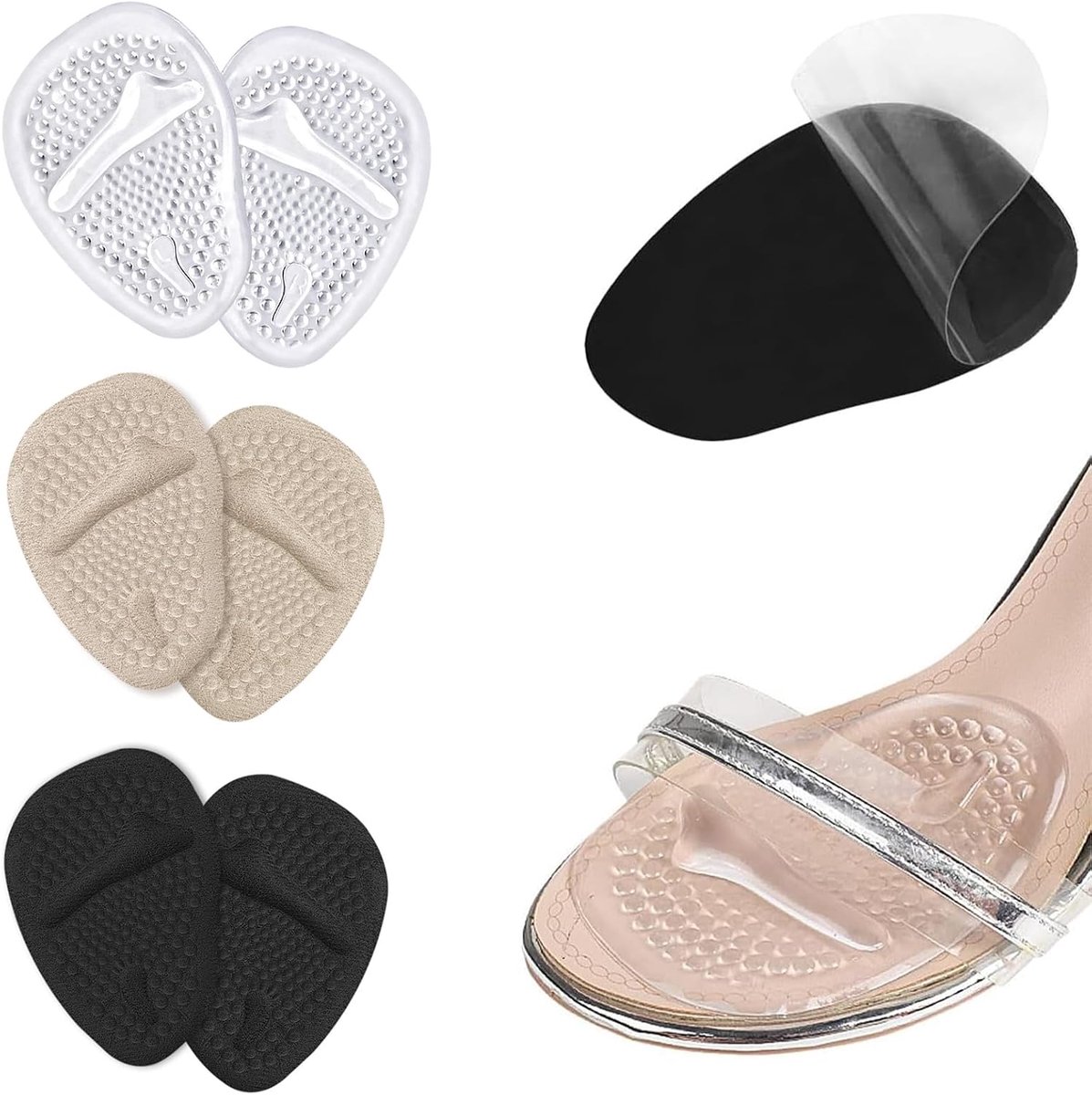 3 paar halve inlegzolen, voetkussen, halve siliconen zool voor hoge hakken, sandalen, bruiloft, feest, roze, 3 kleuren