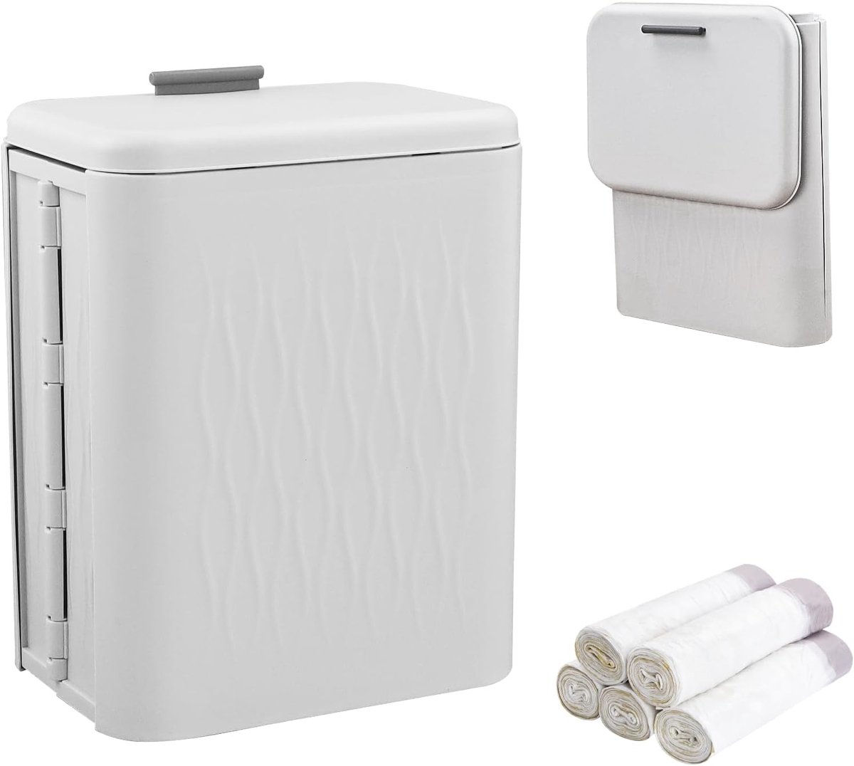 Keukenafvalemmer, hangende voedselafvalemmer met deksel, 12 liter, opvouwbare compostbak, wandgemonteerde keukenafvalemmer met 5 rollen, vuilniszakken voor onderkasten, badkamer
