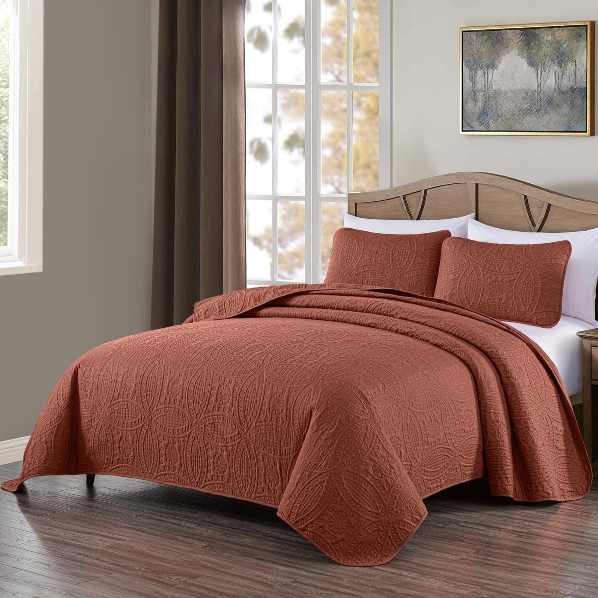 Omgoods - Austin Queen Bedsprei Set - Terracotta 3-delig