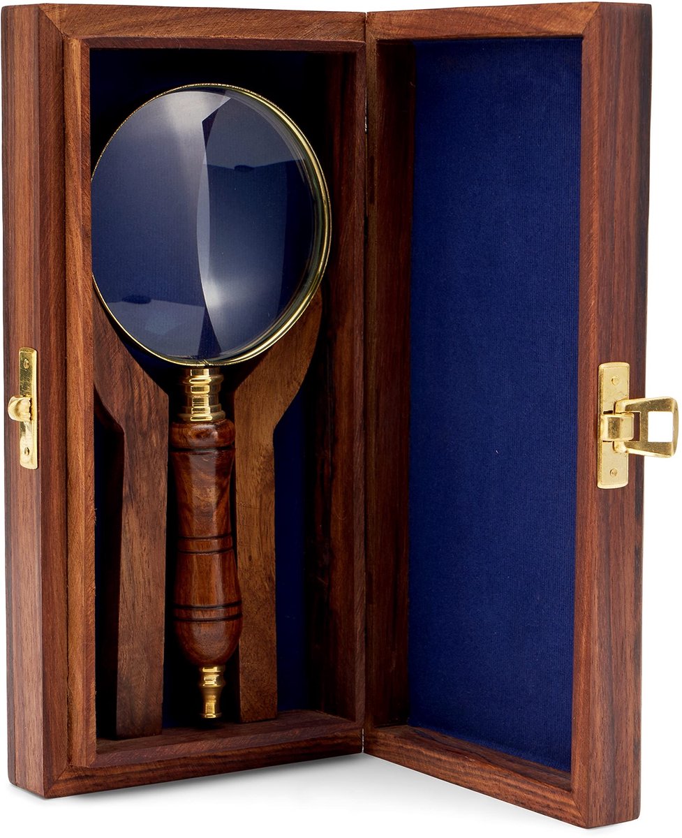 Omgoods - Vergrootglas in Houten Doos - Brass met Houten Handgreep