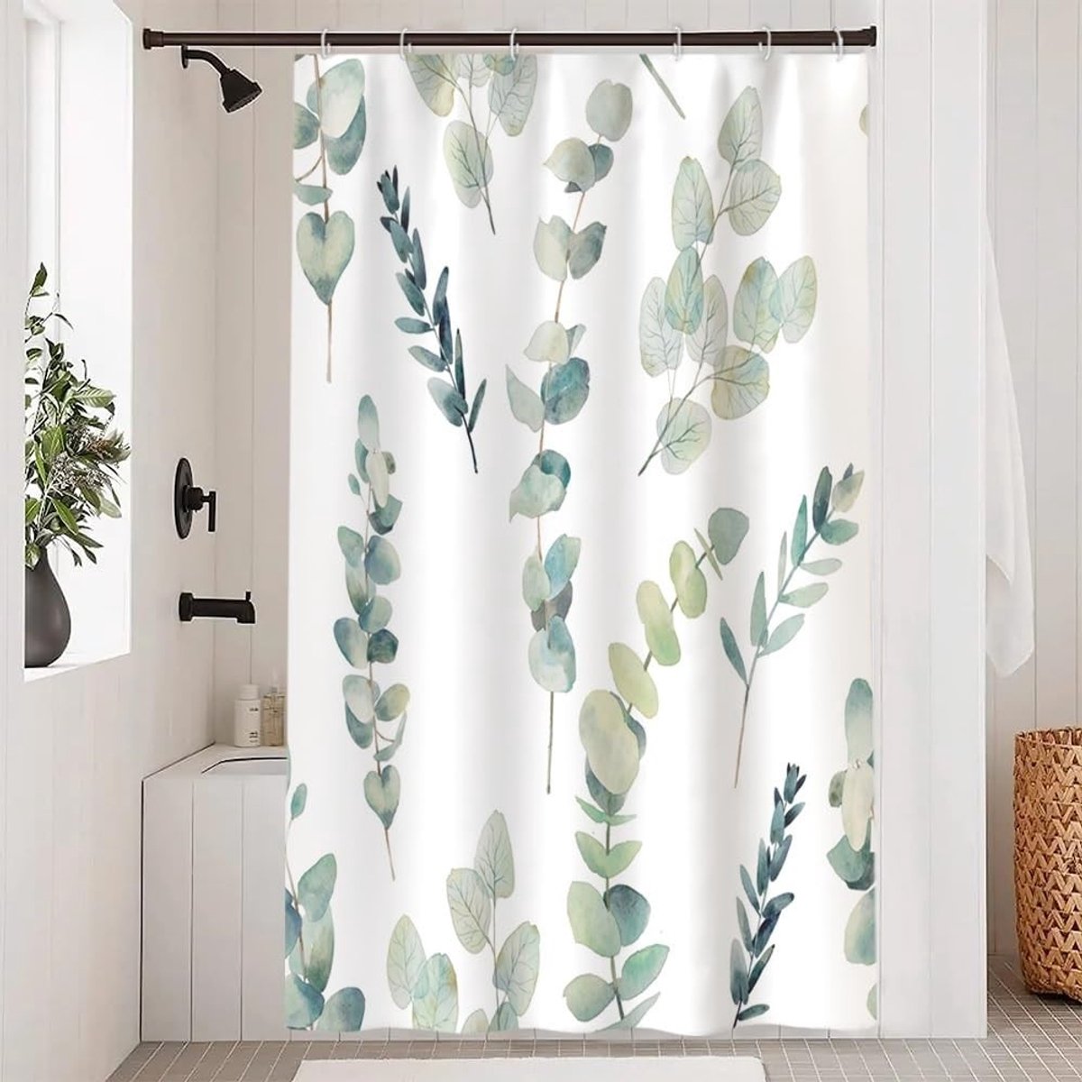 Omgoods - Eucalyptus Douchegordijn - Waterdichte Polyester Gordijn met Bladerenpatroon