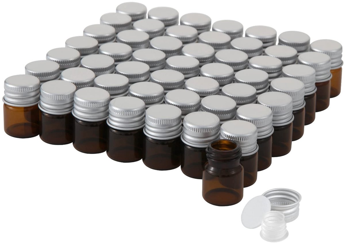 Omgoods - 5ml Amber Glazen Flessen met Schroefdoppen - Pack van 50