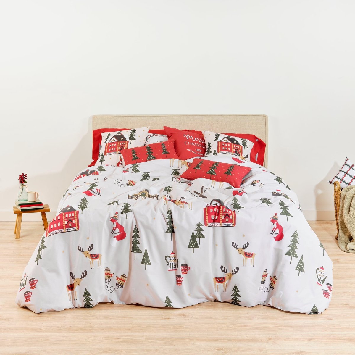 Omgoods - Kerst Dekbedovertrek Set met Knopen 240 x 220 cm