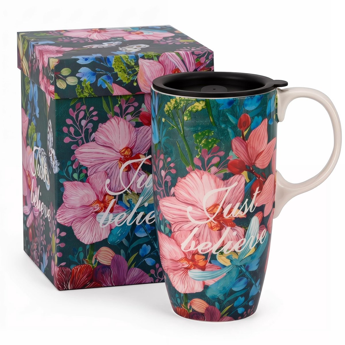 Omgoods - Keramische Mok met Deksel in Geschenkdoos - Elegante Latte Mug voor Koffie