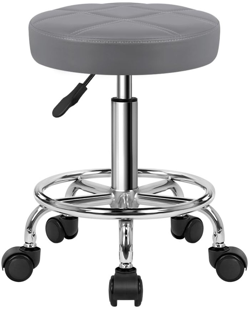 Omgoods - Werkstoel met Wielen - Verstelbaar van 49-64 cm, Grijs