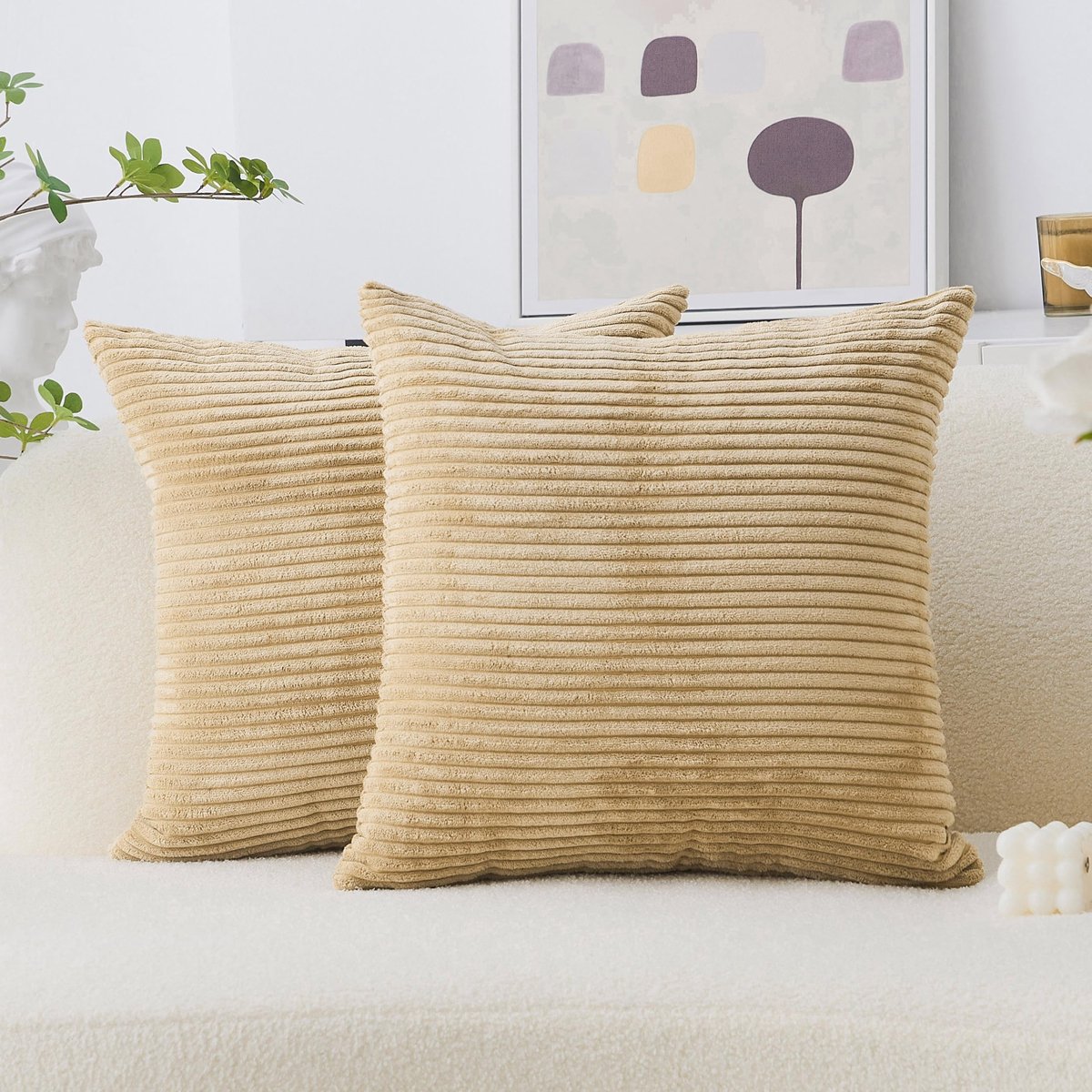 Omgoods - Grote Kussenhoezen 60x60cm Set van 2 - Zachte Corduroy Kussensloop Taupe