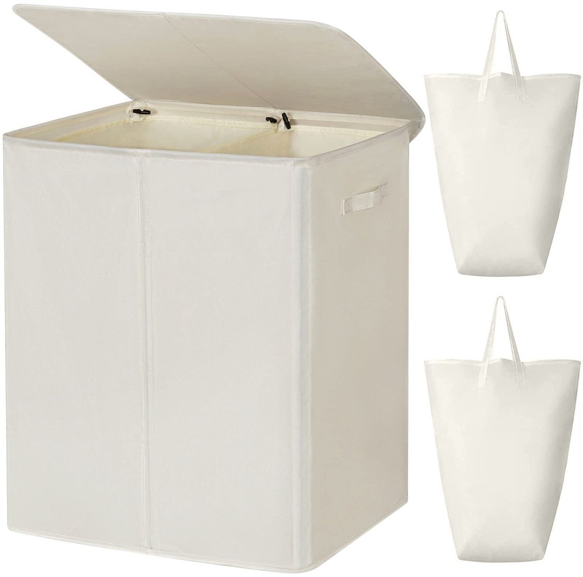 Omgoods- Wasmand met deksel 154L - Opvouwbaar - 2 vakken - Afneembare waszakken - Handgrepen - Geschikt voor slaapkamer/badkamer - Wascontainer