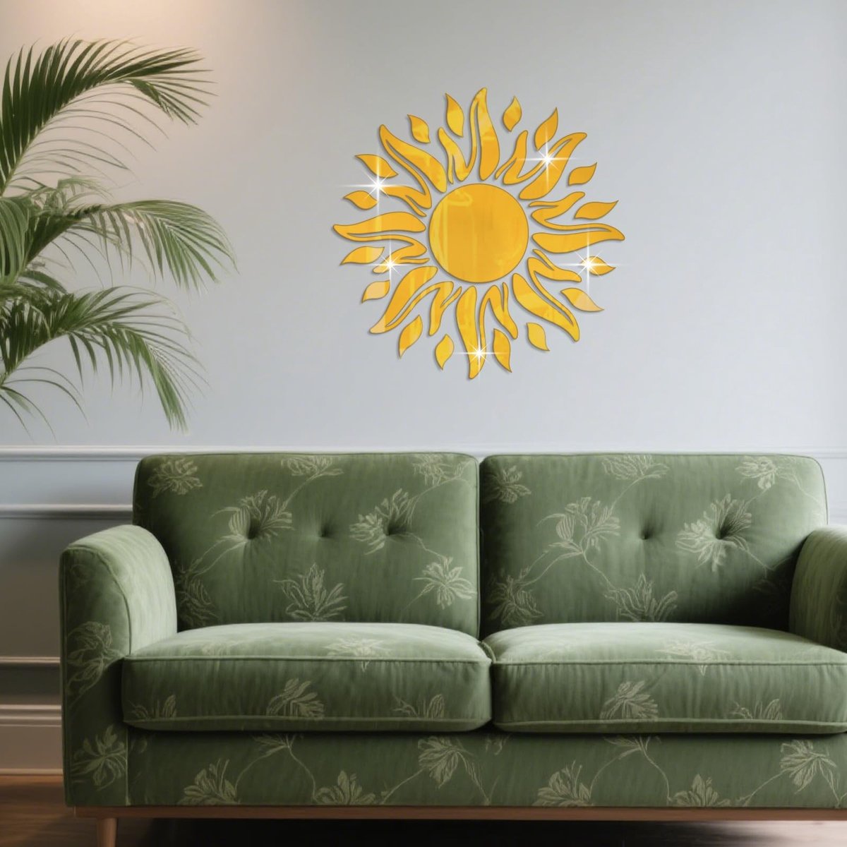 Omgoods - Gouden Acryl Spiegel Muurstickers - Zon voor Woonkamer