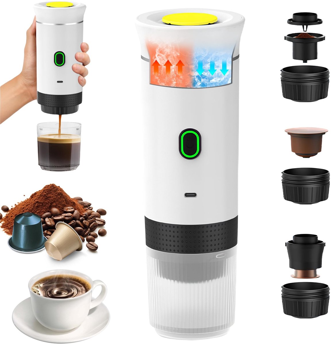 Omgoods - Draagbare koffiezetter - 3-in-1 elektrische espresso machine voor onderweg
