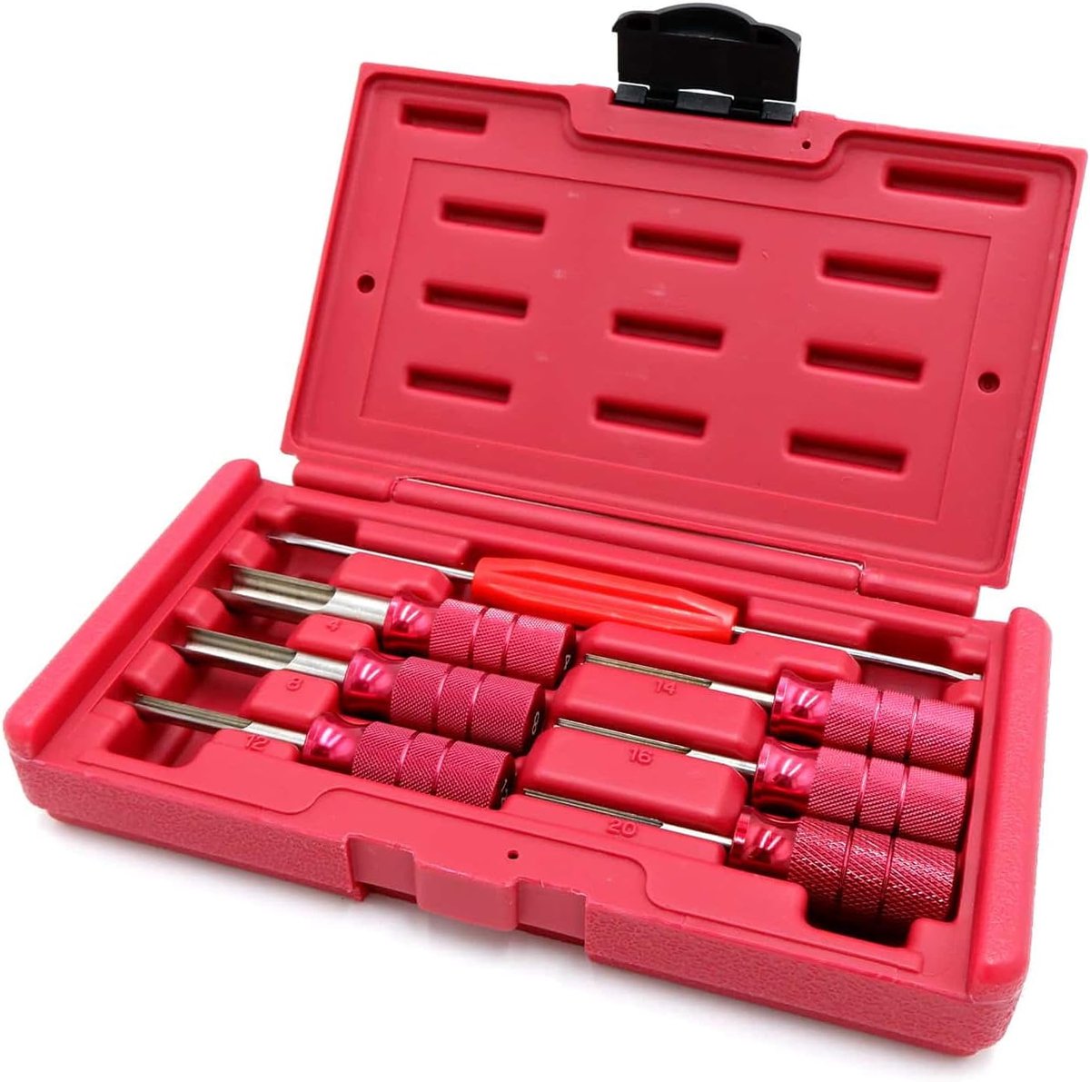 7-delige Deutsch terminal verwijderingsset – DT/DTM/DTP pin removal tool 4–20 AWG voor auto-connectoren en kabelbomen, aluminium handgreep & RVS as – Gemaakt in Taiwan