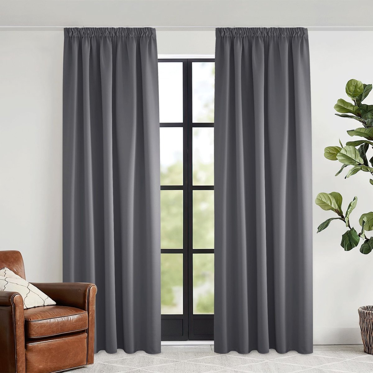 Omgoods - Effen Kleur Blackout Gordijnen - Set van 2, 140 x 240 cm, Grijs