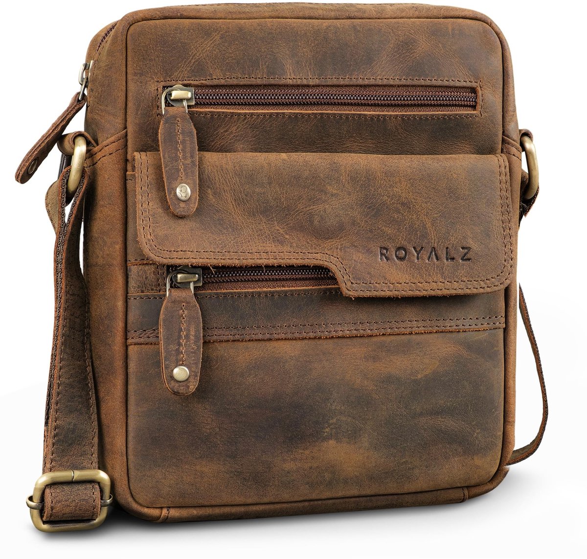 Omgoods - Oregon leren schoudertas voor heren - Vintage handtas met meerdere vakken