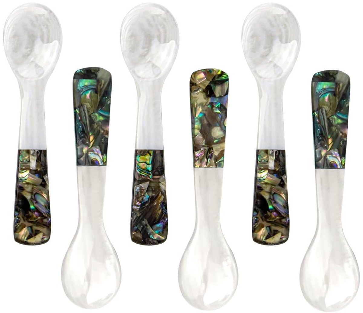 Omgoods - Set van 6 Caviar Lepels met Abalone Handvat - Perfect voor Catering